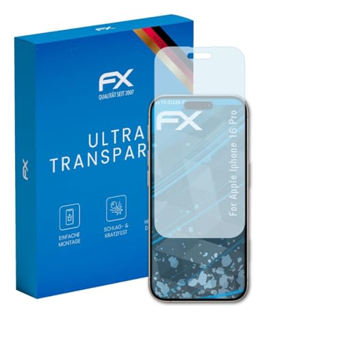 atFoliX Schutzfolie kompatibel mit Apple iPhone 16 Pro Folie, ultraklare FX Displayschutzfolie (3X) von atFoliX