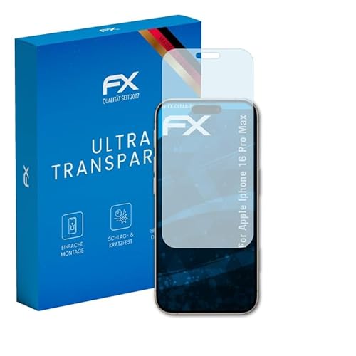 atFoliX Schutzfolie kompatibel mit Apple iPhone 16 Pro Max Folie, ultraklare FX Displayschutzfolie (3X) von atFoliX