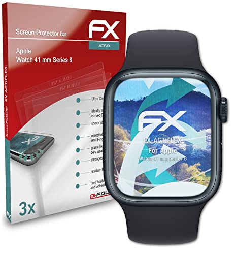 atFoliX Schutzfolie kompatibel mit Apple Watch 41 mm Series 8 Folie, ultraklare und flexible FX Displayschutzfolie (3X) von atFoliX