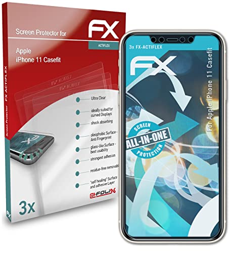 atFoliX Schutzfolie kompatibel mit Apple iPhone 11 Casefit Folie, ultraklare und Flexible FX Displayschutzfolie (3X) von atFoliX