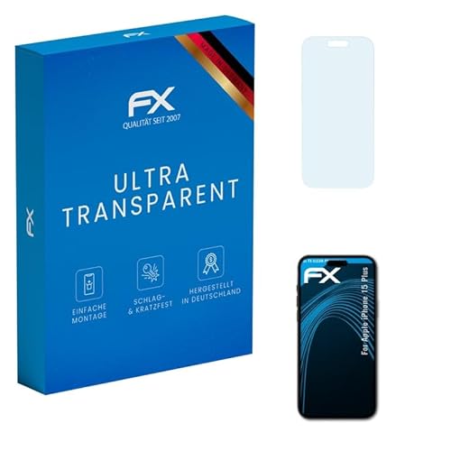 atFoliX Schutzfolie kompatibel mit Apple iPhone 15 Plus Folie, ultraklare FX Displayschutzfolie (3X) von atFoliX