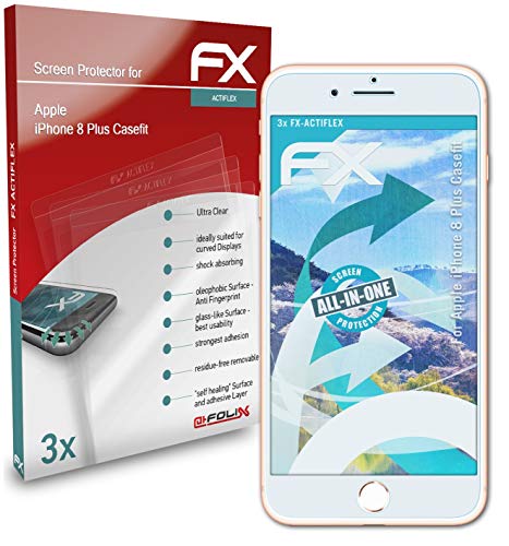 atFoliX Schutzfolie kompatibel mit Apple iPhone 8 Plus Casefit Folie, ultraklare und flexible FX Displayschutzfolie (3X) von atFoliX