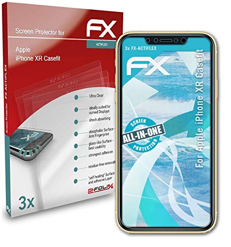 atFoliX Schutzfolie kompatibel mit Apple iPhone XR Casefit Folie, ultraklare und flexible FX Displayschutzfolie (3X) von atFoliX