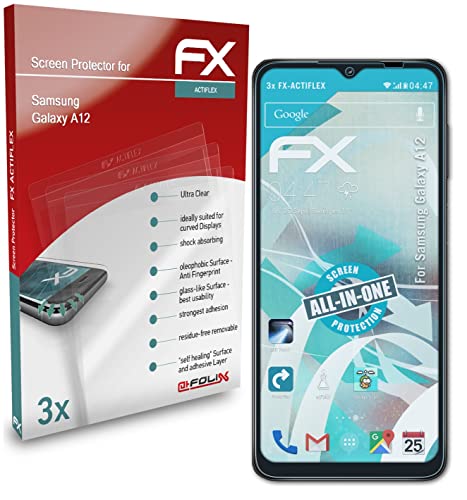 atFoliX Schutzfolie kompatibel mit Samsung Galaxy A12 Folie, ultraklare und flexible FX Displayschutzfolie (3X) von atFoliX