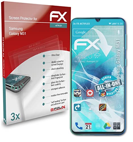 atFoliX Schutzfolie kompatibel mit Samsung Galaxy M31 Folie, ultraklare und flexible FX Displayschutzfolie (3X) von atFoliX