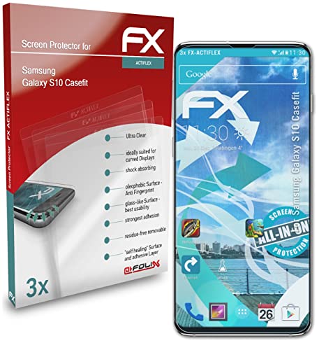 atFoliX Schutzfolie kompatibel mit Samsung Galaxy S10 Casefit Folie, ultraklare und flexible FX Displayschutzfolie (3X) von atFoliX