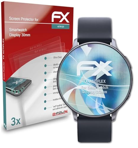 atFoliX Schutzfolie kompatibel mit Smartwatch Display 30mm Folie, ultraklare und flexible FX Displayschutzfolie (3X) von atFoliX