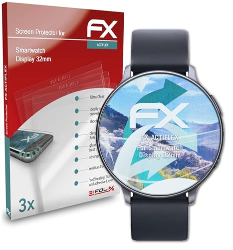 atFoliX Schutzfolie kompatibel mit Smartwatch Display 32mm Folie, ultraklare und flexible FX Displayschutzfolie (3X) von atFoliX