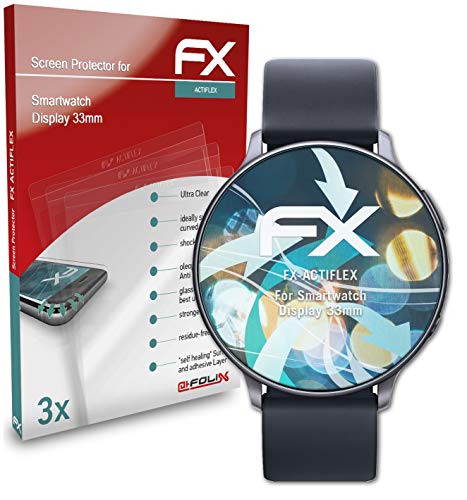 atFoliX Schutzfolie kompatibel mit Smartwatch Display 33mm Folie, ultraklare und flexible FX Displayschutzfolie (3X) von atFoliX