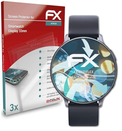 atFoliX Schutzfolie kompatibel mit Smartwatch Display 33mm Folie, ultraklare und flexible FX Displayschutzfolie (3X) von atFoliX