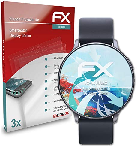 atFoliX Schutzfolie kompatibel mit Smartwatch Display 34mm Folie, ultraklare und flexible FX Displayschutzfolie (3X) von atFoliX