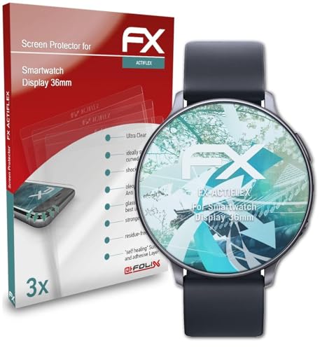 atFoliX Schutzfolie kompatibel mit Smartwatch Display 36mm Folie, ultraklare und flexible FX Displayschutzfolie (3X) von atFoliX
