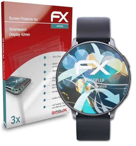 atFoliX Schutzfolie kompatibel mit Smartwatch Display 42mm Folie, ultraklare und flexible FX Displayschutzfolie (3X) von atFoliX