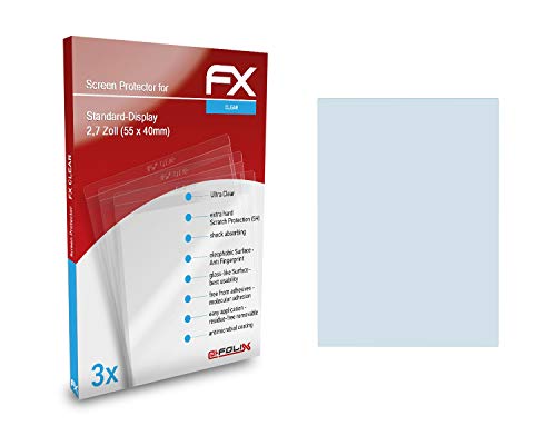atFoliX Schutzfolie kompatibel mit Standard-Display 2,7 Zoll (55 x 40mm) Folie, ultraklare FX Displayschutzfolie (3X) von atFoliX