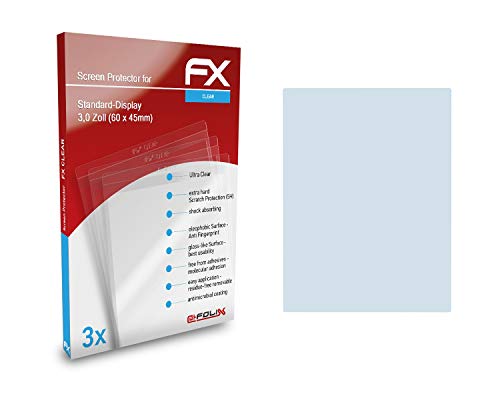 atFoliX Schutzfolie kompatibel mit Standard-Display 3,0 Zoll (60 x 45mm) Folie, ultraklare FX Displayschutzfolie (3X) von atFoliX