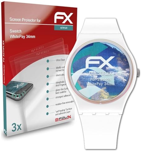 atFoliX Schutzfolie kompatibel mit Swatch WhitePay 34mm Folie, ultraklare und flexible FX Displayschutzfolie (3X) von atFoliX