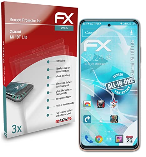 atFoliX Schutzfolie kompatibel mit Xiaomi Mi 10T Lite Folie, ultraklare und flexible FX Displayschutzfolie (3X) von atFoliX