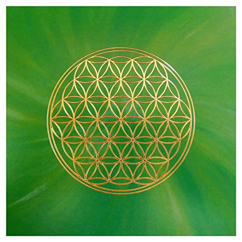 atalantes spirit Blume des Lebens 3er Set Postkarten - grün, Herzchakra - Energiebild - goldene Reliefprägung Lebensblume - 15 x 15cm von atalantes spirit