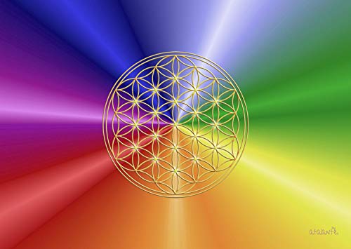 atalantes spirit Blume des Lebens Mauspad - Rainbow 30 x 21cm (ca. A4) - Energieuntersetzer Regenbogen - Mousepad Lebensblume von atalantes spirit