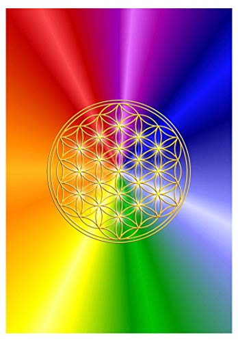 atalantes spirit Blume des Lebens Postkarte 1 Stück - Rainbow, regenbogenfarben - Größe >A6 12 x 17,5cm - Chakrenkarte von atalantes spirit