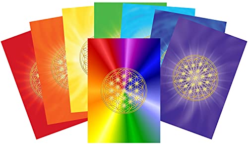 atalantes spirit Blume des Lebens Postkarten 7+1 Stück - 7 Chakrenfarben + 1 Rainbow - Größe >A6 12 x 17,5cm von atalantes spirit