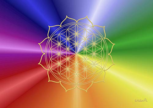 atalantes spirit HerzBlume des Lebens Mauspad - Rainbow 30 x 21cm (ca. A4) - Regenbogen Energieuntersetzer - Mousepad Lebensblume von atalantes spirit