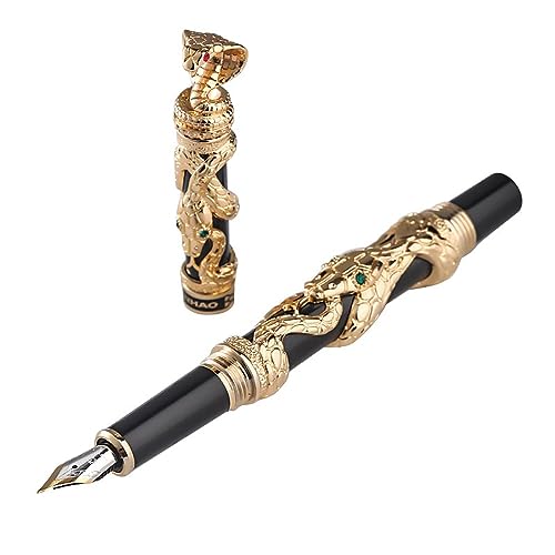 JinHao Füllfederhalter Golden Snake, feine Feder mit Konvertern zum Schreiben, Retro-Kobra-Muster, Sammelstift von atokiss
