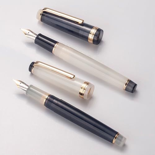 Jinhao 82 Acryl-Füllfederhalter, feine Spitze, Goldverzierung, mit Konverter, Schreibstift (Transparentes Grau und klares Elfenbeinweiß) von atokiss