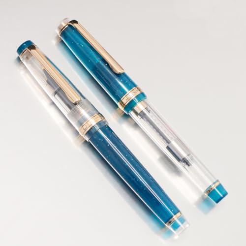 Jinhao 82 Acryl-Füllfederhalter, feine Spitze, Goldverzierung, mit Konverter, Schreibstift (transparent/malachitblau) von atokiss
