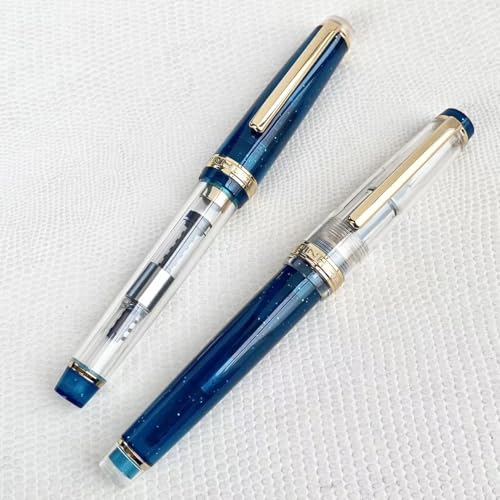 Jinhao 82 Acryl-Füllfederhalter, feine Spitze, Goldverzierung, mit Konverter, Schreibstift (transparent/tiefblau) von atokiss