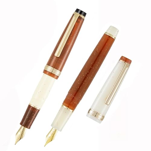 Jinhao 82 Acryl-Füllfederhalter, feine Spitze, goldfarbener Rand, mit Konverter, Schreibstift (Milchkaffeefarben) von atokiss