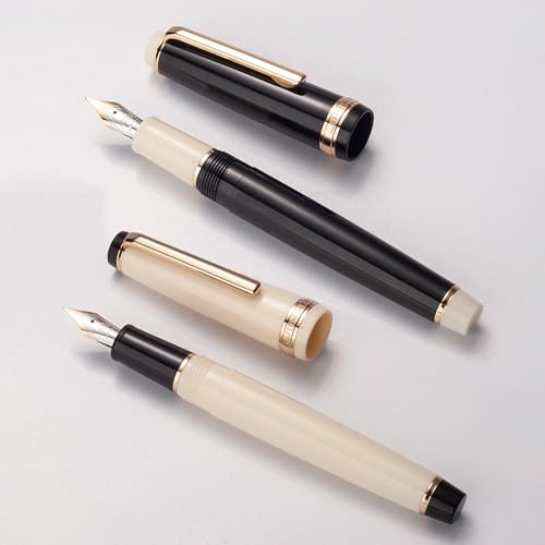 Jinhao 82 Acryl-Füllfederhalter, feine Spitze, goldfarbener Rand, mit Konverter-Schreibstift (Schwarz & Elfenbeinweiß) von atokiss