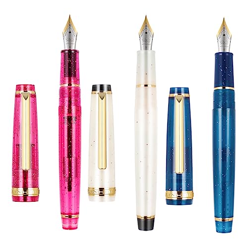 Jinhao 82 Acryl-Füllfederhalter, transparent, gemischt, Koralle, Meeresrose, Acryl, feine Spitze, Goldverzierung, mit Tintenkonverter-Set, 3 Stück von atokiss