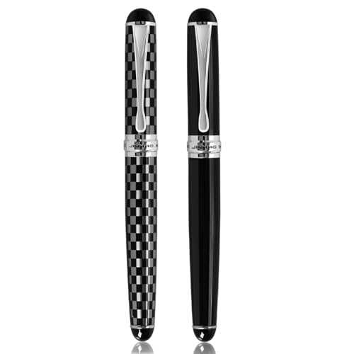 Jinhao X750 Klassischer Metall-Füllfederhalter, 0,5 mm Spitze, mit Tintenkonverter-Stiften (M-Feder, kariert und hellschwarz) von atokiss