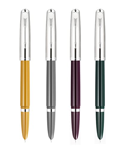 atokiss Jinhao 86 Füllfederhalter aus Kunstharz, Iridium, extra feine Feder mit Konverter, (Khaki, Grau, Lila und Grün), Stahlkappe, 4 Stück von atokiss