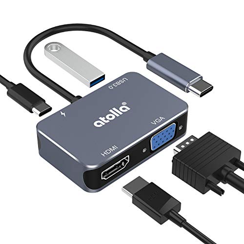 Atolla USB-C-Hub, Adapter USB C auf HDMI UHD mit HDMI-Anschluss 4K @ 30Hz + VGA 1080P + USB 3.0 + PD 60W für MacBook Air/MacBook Pro 2019/2018 und USB Typ C Geräte von atolla