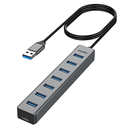 USB 3.0 Hub, atolla 7-Port Multi USB Aluminium Hub, 1 m Verlängerungskabel, USB-Splitter, geeignet für PC, Laptop, MacBook Pro usw. von atolla