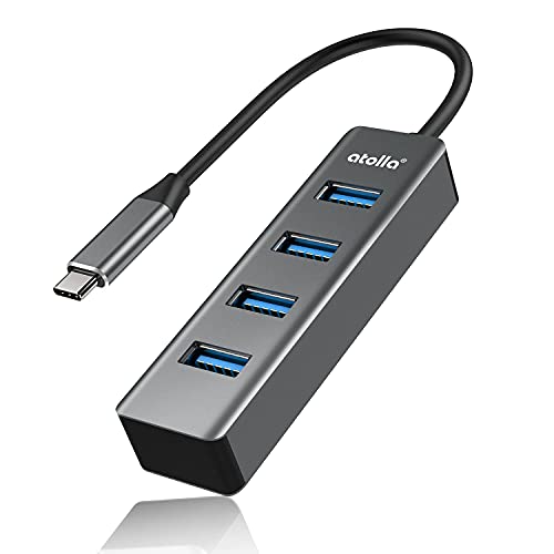 USB C Hub, atolla Aluminium Data USB 3.0 Hub mit 4 USB Anschluss kompatibel mit MacBook Pro/Air, iPad Pro, Chromebook, XPS von atolla