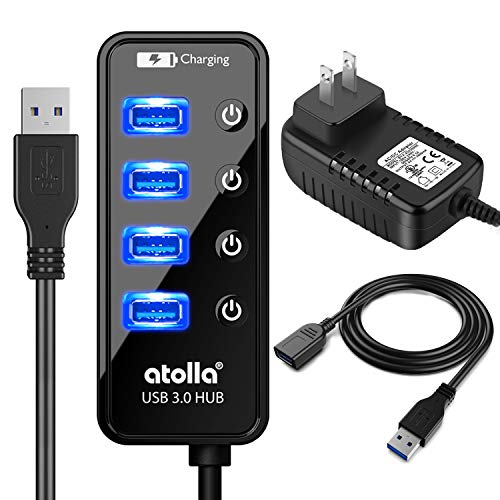 atolla 204u3 USB 3.0 Hub 4 + 1 Datenübertragung und Aufladen Multiport mit 15 W (5 V/3 A) Netzteil Adapter und 1 Meter 3 USB Verlängerungskabel von atolla