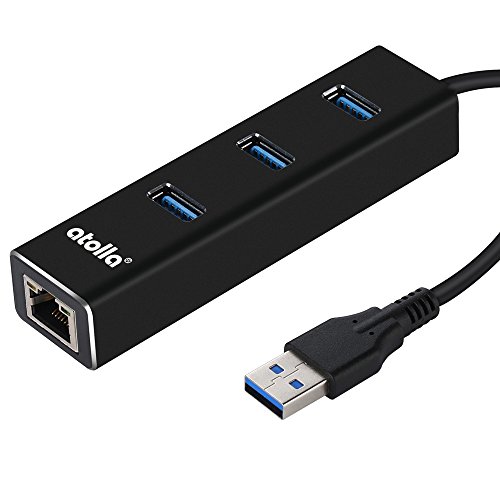 Atolla USB-Hub 3.0, 3 Ports, Aluminium, mit RJ45-Adapter, USB, Gigabit, Ethernet, 1000 Mbps, Netzwerk-Port, Kompatibel mit Windows, Mac OS, Chrome, Linux, Wii U (schwarz) schwarz von atolla