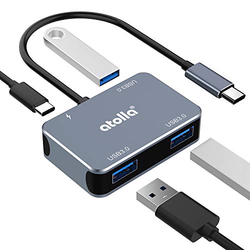 atolla USB C Hub - Aluminium 4-in-1 USB C Adapter mit 3 USB 3.0 Ports & 60W Power Delivery Port für MacBook Pro/Air, iPad Pro, Chromebook, Dell und mehr von atolla
