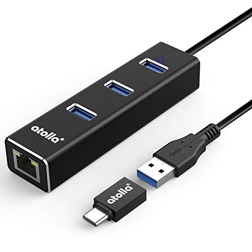 atolla USB-Ethernet-Adapter, Hub USB Ethernet, 3 USB-Ports, SuperSpeed, Datenübertragung und Ethernet-Adapter 1000 Mbps Gigabit LAN RJ45, unterstützt MacBook, iMac, XPS, Surface, Notebook von atolla