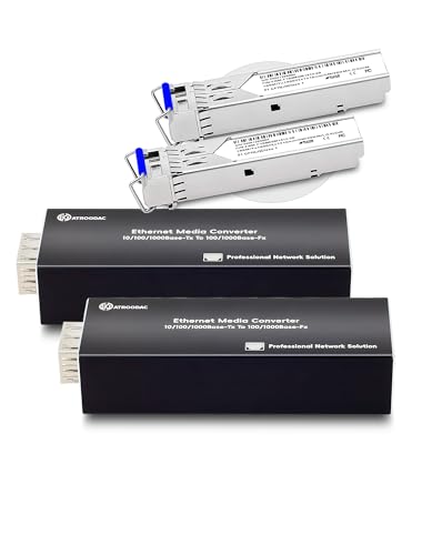 Atroodac 1 Paar Gigabit Glasfaser Ethernet Medienkonverter, Single-Mode LC Faser, Dual Transceiver Modul, 1310nm, 20km, 1.25G SFP Slot zu RJ45, Kompatibel mit 100/1000BASE-SX von atroodac