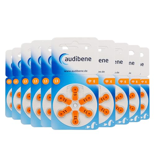 audibene Hörgerätebatterien Typ 13 orange, Batterien für Hörgeräte 60 Stück Vorratspack, Made in Germany, inkl. GRATIS Reinigungstuch, Wireless Approved, quecksilberfrei von audibene