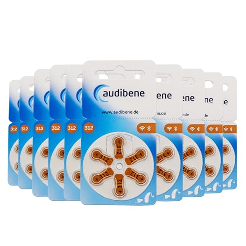 audibene Hörgerätebatterien Typ 312 braun, Batterien für Hörgeräte 60 Stück Vorratspack, Made in Germany, inkl. GRATIS Reinigungstuch, Wireless Approved, quecksilberfrei von audibene