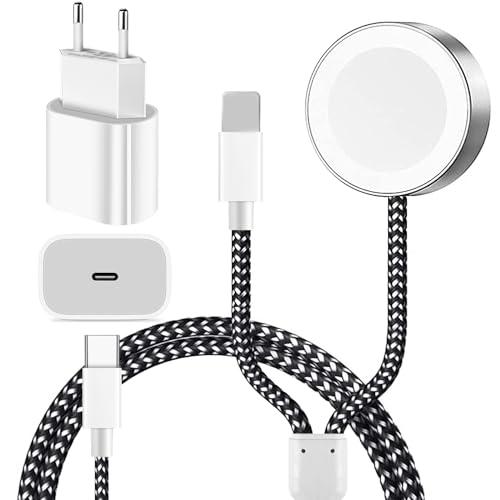 [Neu Upgrade] augley 2in1 für Apple Watch und iPhone ladekabel, 5.0ft Watch Ladegerät mit 20W USB C Adapter für iWatch Serie SE/8/7/6/5/4/3/2/1 & iPhone, Travel Essentials von augley