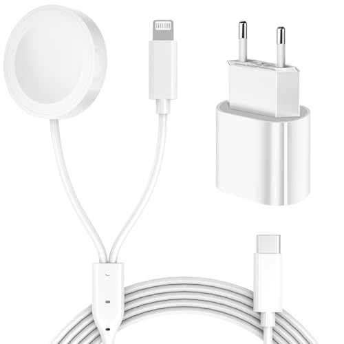 Upgraded SchnellLadekabel für Apple Watch iPhone, augley 2in1 5.0ft iWatch Ladegerät mit 20W USB C Schnellladegerät für iWatch Ultra/SE/10/9/8/7/6/5 & iPhone 14/13/12/11 (20W) von augley
