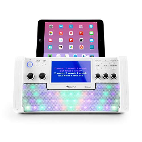 AUNA DiscoFever LED Edition - Karaoke Anlage, Karaoke Maschine mit Bluetooth, Karaoke Box mit 7" TFT-Screen, Aufnahmefunktion, CD-Player, USB-Port, MP3-Unterstützung, Mikrofon und Karaoke-CD, weiß von auna