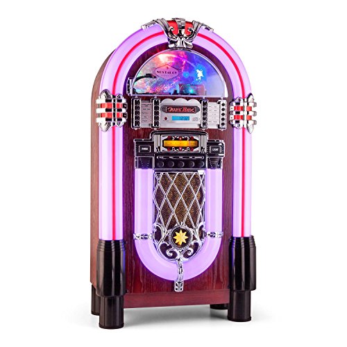AUNA Graceland XXL BT - Jukebox, Retro Musikbox, Bluetooth, MP3-fähiger CD-Player, USB-Port, SD-Karten Slot, AUX-Eingang, UKW Radio, 2-Band Equalizer, LED-Beleuchtung, violett von auna