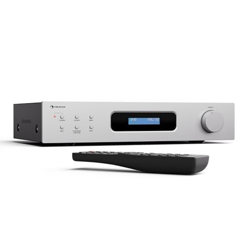 Auna Art22 Verstärker HiFi Stereo Mit Bluetooth & DAB+ Radio – 2x60 W, Optische & Koaxiale Eingänge, FM-Tuner, CD/DVD-Wiedergabe, Fernbedienung, Kompaktes Design, Weiß-Silber von auna